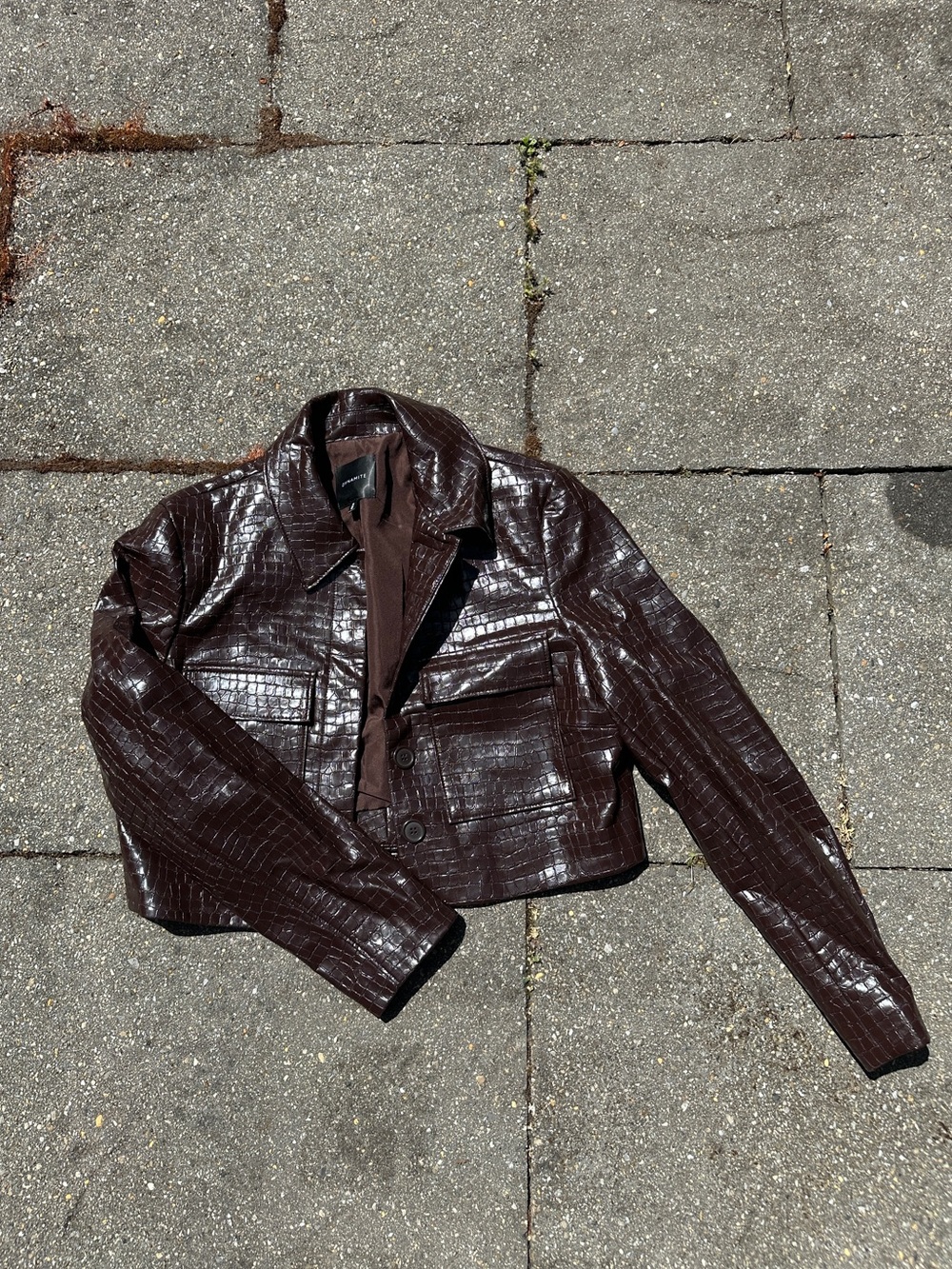 🤎 Dynamite Croc-Embossed Faux Leather Cropped Jacket / Blazer 🤎